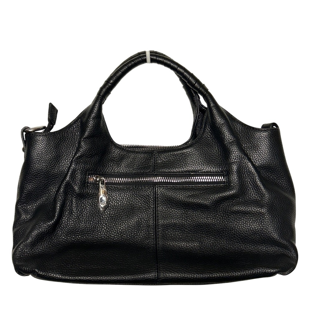 Iswee Leather Hobo Handbag Black Textured Silver‎ Hardware 13" Long 6.75" Tall